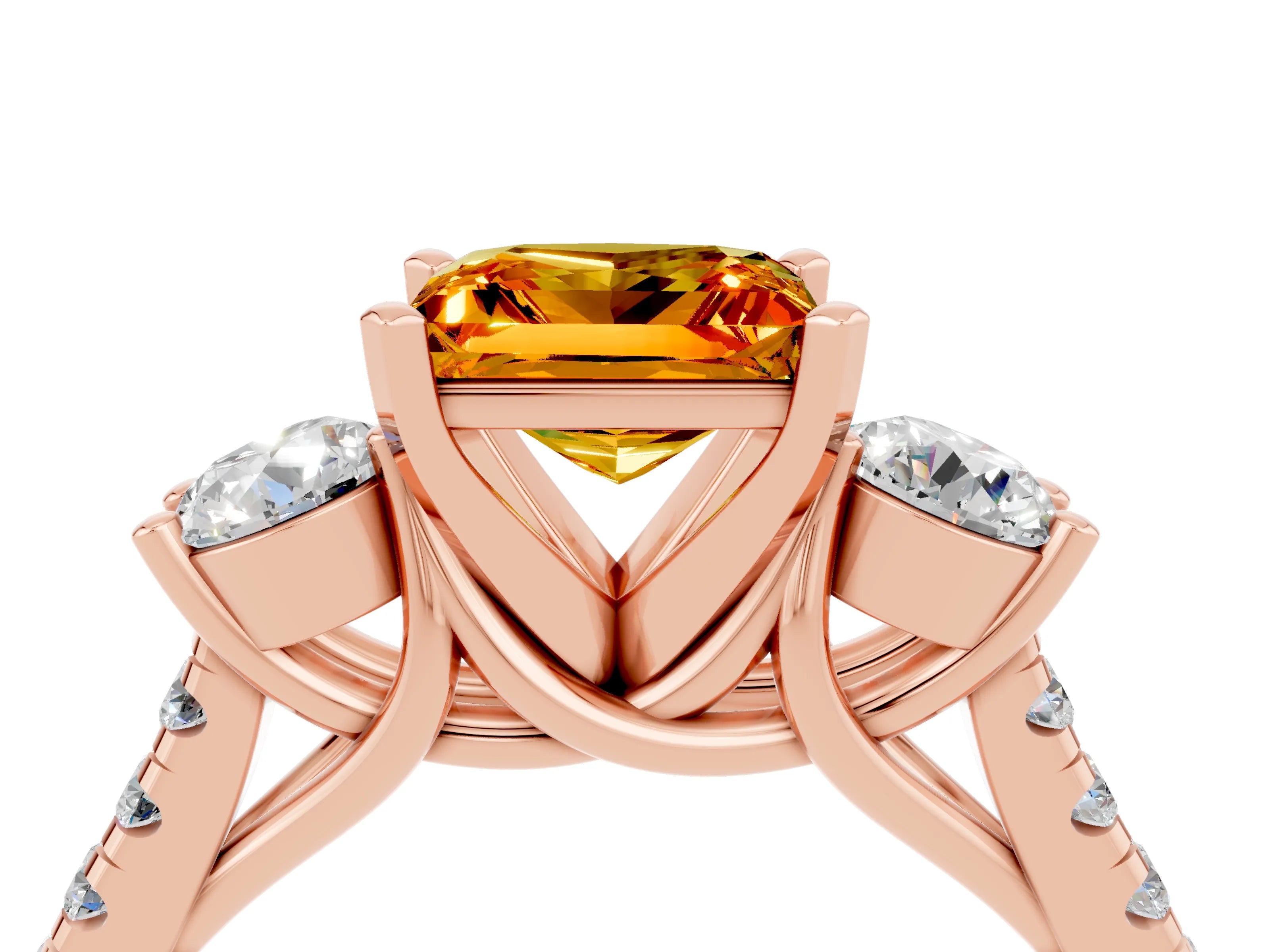 Rose gold Three-Stone Princess Cut Citrine Pavé Band with Four-Prong Setting_4