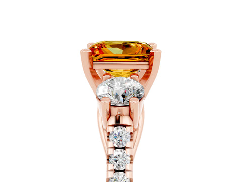 Rose gold Three-Stone Princess Cut Citrine Pavé Band with Four-Prong Setting_5