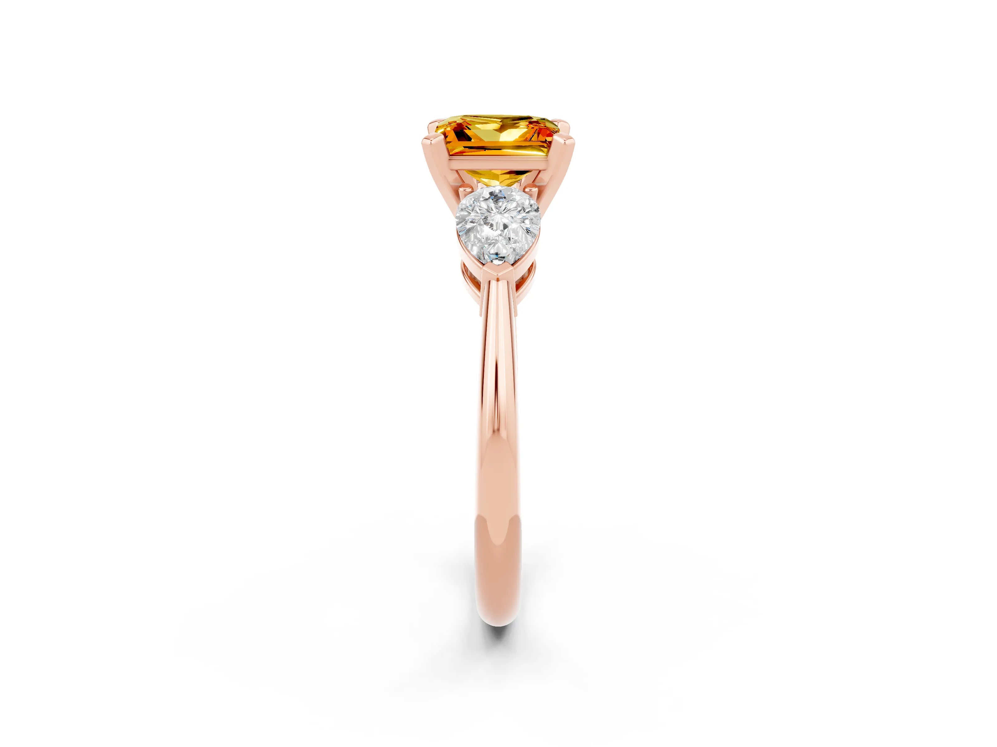Rose gold Three-Stone Princess Cut Citrine Ring with Pear Side Stones and Four-Prong Setting_2
