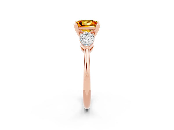Rose gold Three-Stone Princess Cut Citrine Ring with Pear Side Stones and Four-Prong Setting