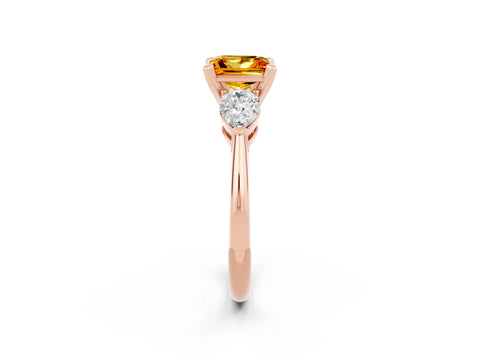 Rose gold Three-Stone Princess Cut Citrine Ring with Pear Side Stones and Four-Prong Setting_2