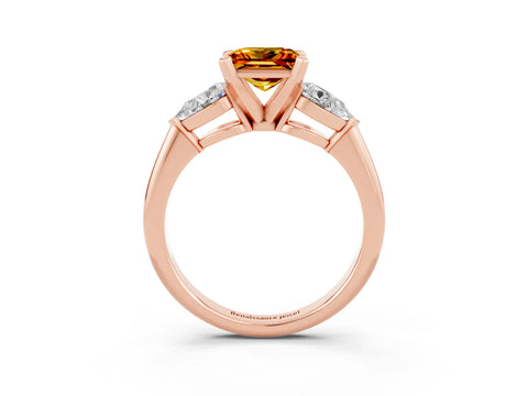 Rose gold Three-Stone Princess Cut Citrine Ring with Pear Side Stones and Four-Prong Setting_3