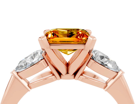 Rose gold Three-Stone Princess Cut Citrine Ring with Pear Side Stones and Four-Prong Setting_4