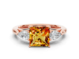 Rose gold Three-Stone Princess Cut Citrine Ring with Pear  Side Stones in Four-Prong Setting_12