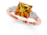 Rose gold Three-Stone Princess Cut Citrine Ring with Pear  Side Stones in Four-Prong Setting_13