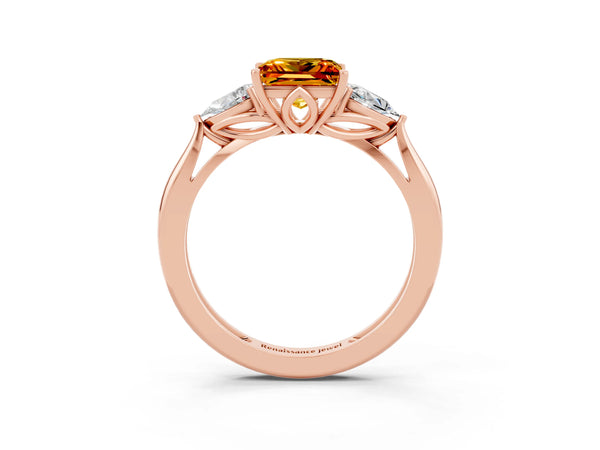 Rose gold Three-Stone Princess Cut Citrine Ring with Pear  Side Stones in Four-Prong Setting