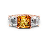 Rose gold Three-Stone Princess Cut Citrine Ring with Round  Pavé Band and Prong Setting_12