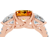 Rose gold Three-Stone Princess Cut Citrine Ring with Round  Pavé Band and Prong Setting_16