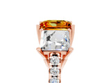 Rose gold Three-Stone Princess Cut Citrine Ring with Round  Pavé Band and Prong Setting_17