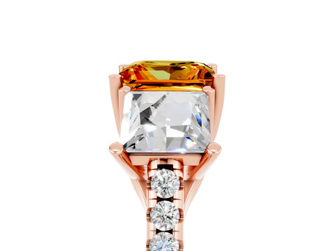 Rose gold Three-Stone Princess Cut Citrine Ring with Round  Pavé Band and Prong Setting_29