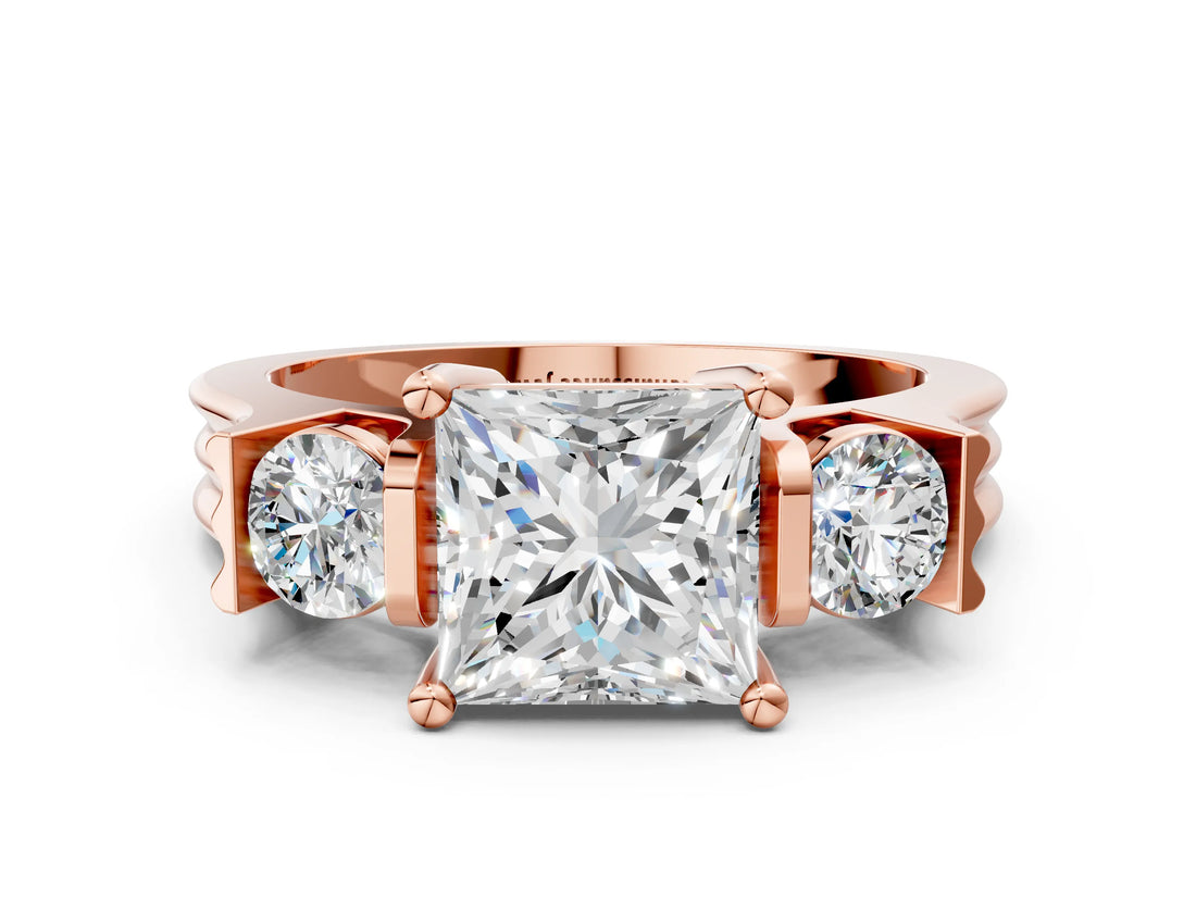 Rose gold Three-Stone Princess Cut Cut Classic Band Prong Setting Ring_7