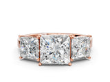 Rose gold Three-Stone Princess Cut Cut Diamond Engagement Ring with Flat Band and Four-Prong Setting_15