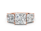 Rose gold Three-Stone Princess Cut Cut Diamond Engagement Ring with Flat Band and Four-Prong Setting_3
