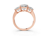Rose gold Three-Stone Princess Cut Cut Diamond Engagement Ring with Flat Band and Four-Prong Setting_6