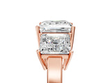 Rose gold Three-Stone Princess Cut Cut Diamond Engagement Ring with Flat Band and Four-Prong Setting_8