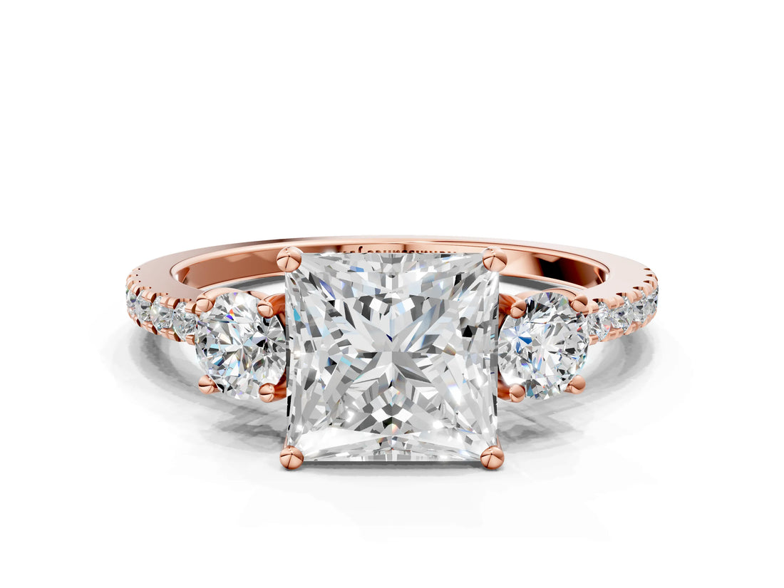 Rose gold Three-Stone Princess Cut Cut Diamond Pavé Band with Prong Setting_15