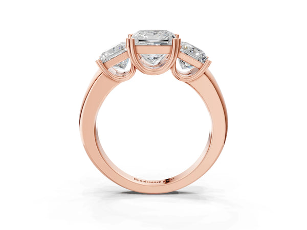 Rose gold Three-Stone Princess Cut Cut Diamond Ring with Channel Set Band and Four-Prong Setting