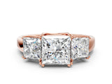 Rose gold Three-Stone Princess Cut Cut Diamond Ring with Channel Set Band and Four-Prong Setting_31