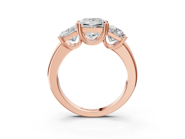 Rose gold Three-Stone Princess Cut Cut Diamond Ring with Channel Set Band and Four-Prong Setting