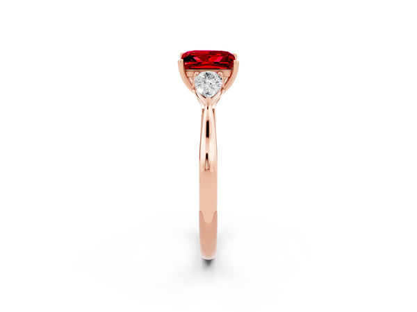 Rose gold Three-Stone Princess Cut Cut Diamond Ring with Pear Side Stones in Four-Prong Setting