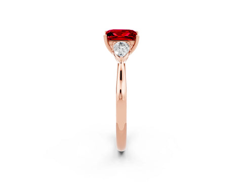 Rose gold Three-Stone Princess Cut Cut Diamond Ring with Pear Side Stones in Four-Prong Setting_2