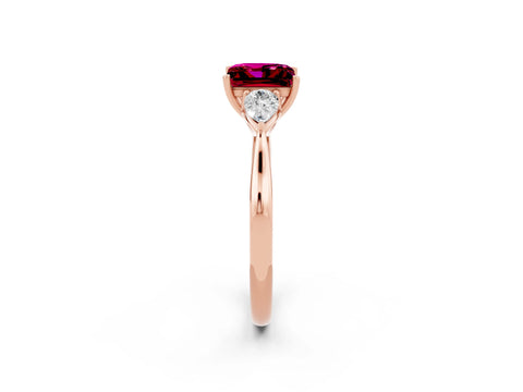 Rose gold Three-Stone Princess Cut Cut Diamond Ring with Pear Side Stones in Four-Prong Setting_2