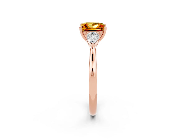 Rose gold Three-Stone Princess Cut Citrine Ring with Pear  Side Stones in Four-Prong Setting