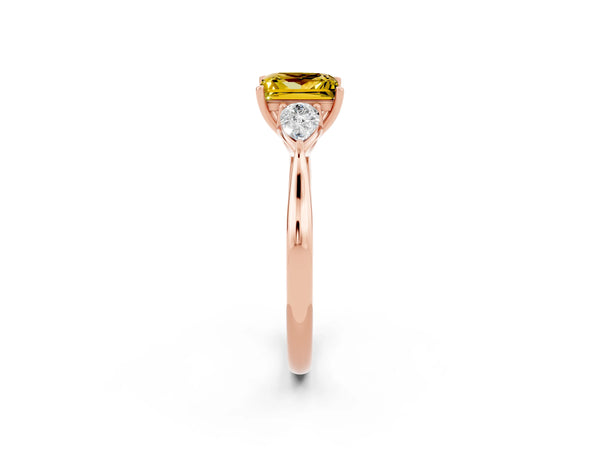 Rose gold Three-Stone Princess Cut Yellow Sapphire Ring with Pear  Side Stones in Four-Prong Setting