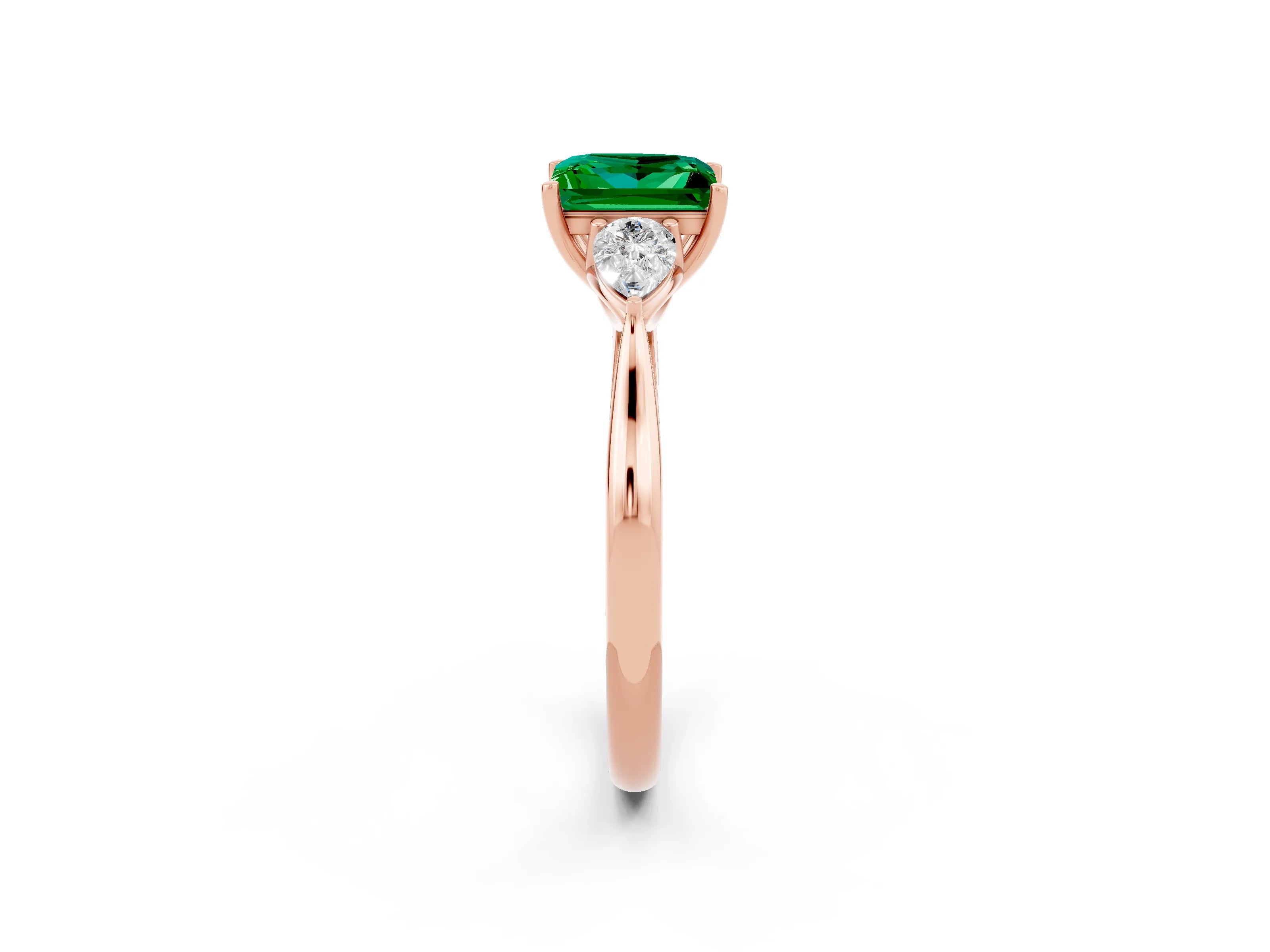 Rose gold Three-Stone Princess Cut Cut Diamond Ring with Pear Side Stones in Four-Prong Setting_2