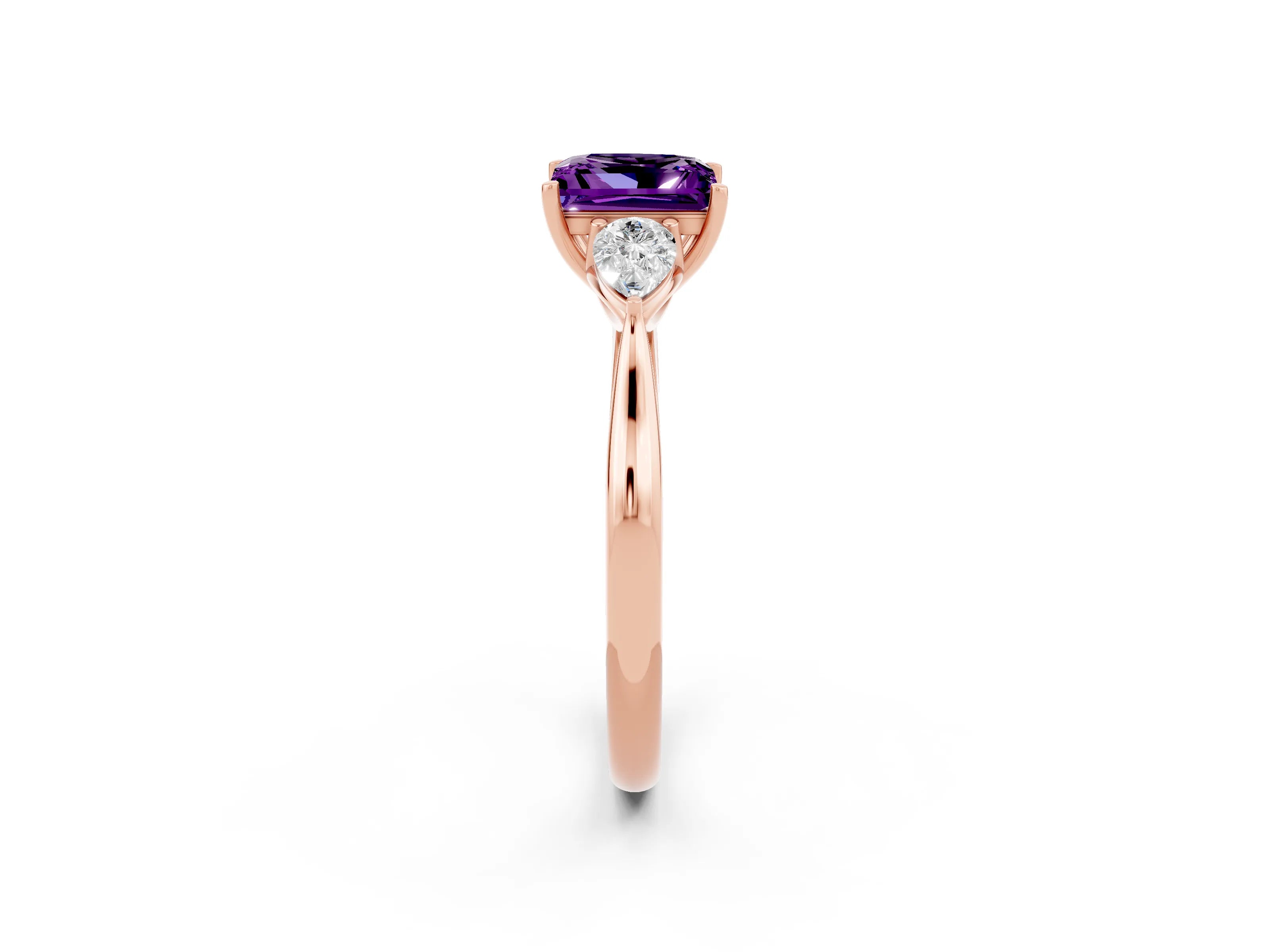 Rose gold Three-Stone Princess Cut Cut Diamond Ring with Pear Side Stones in Four-Prong Setting_2
