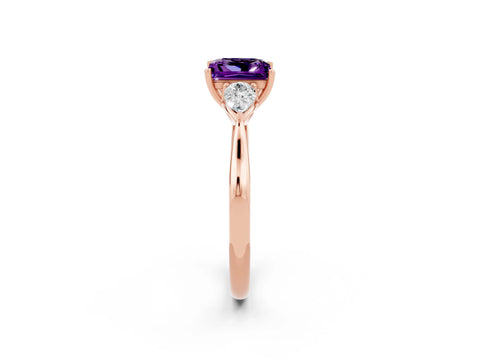 Rose gold Three-Stone Princess Cut Cut Diamond Ring with Pear Side Stones in Four-Prong Setting_2
