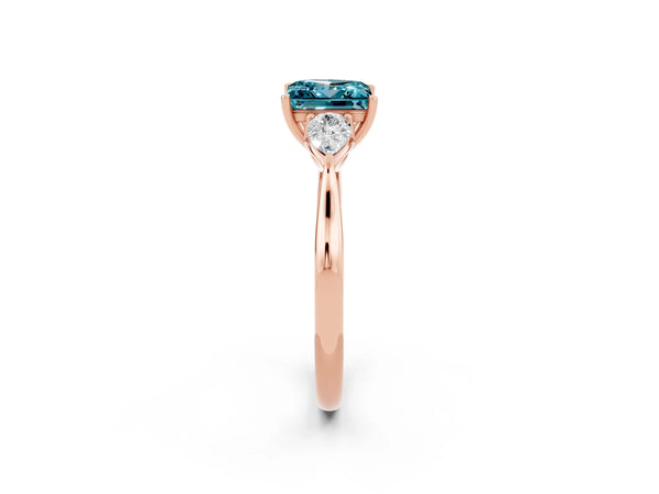 Rose gold Three-Stone Princess Cut Cut Diamond Ring with Pear Side Stones in Four-Prong Setting