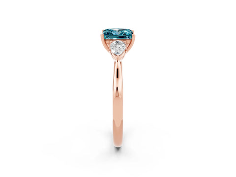 Rose gold Three-Stone Princess Cut Cut Diamond Ring with Pear Side Stones in Four-Prong Setting_2