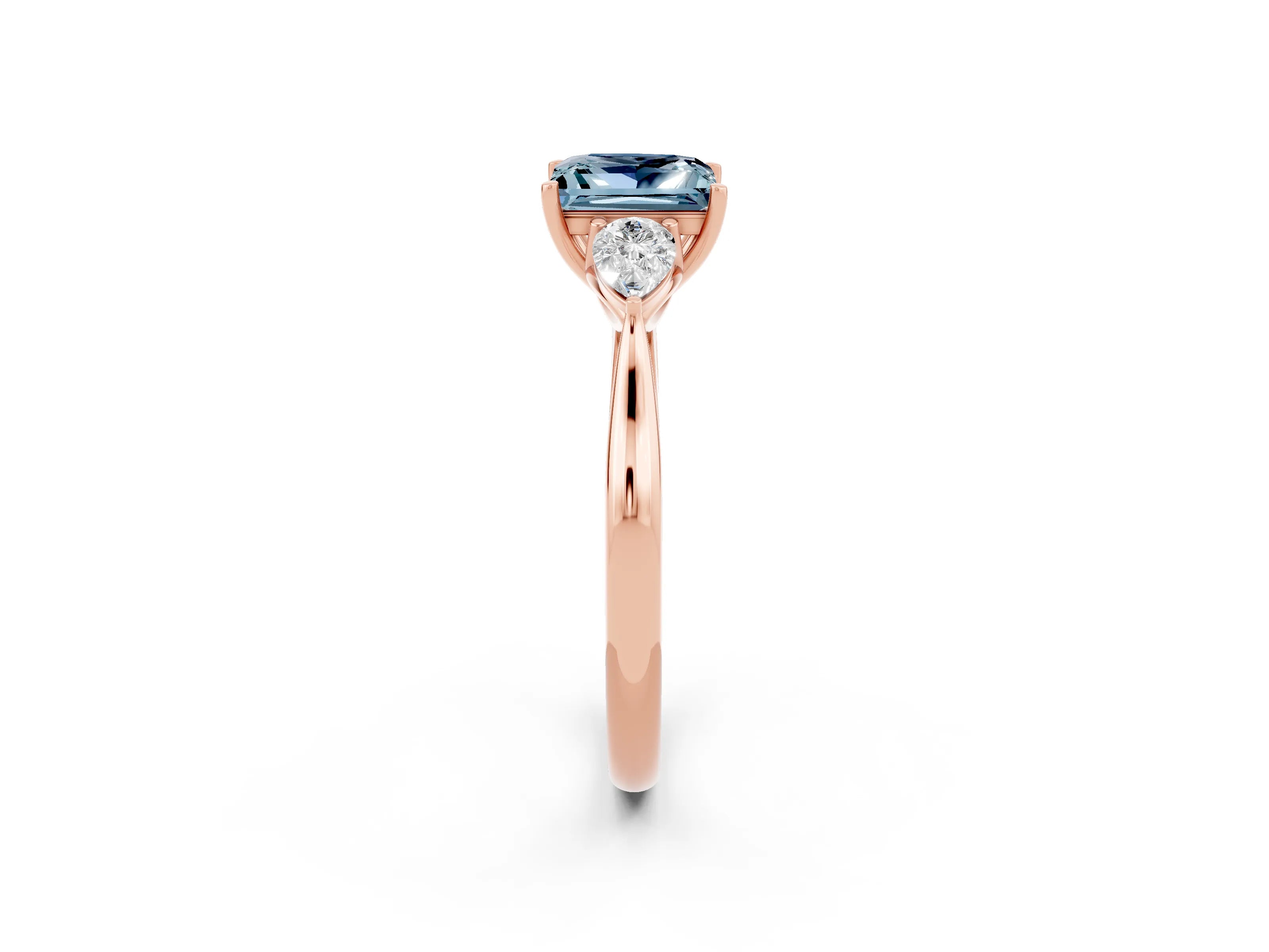 Rose gold Three-Stone Princess Cut Cut Diamond Ring with Pear Side Stones in Four-Prong Setting_2