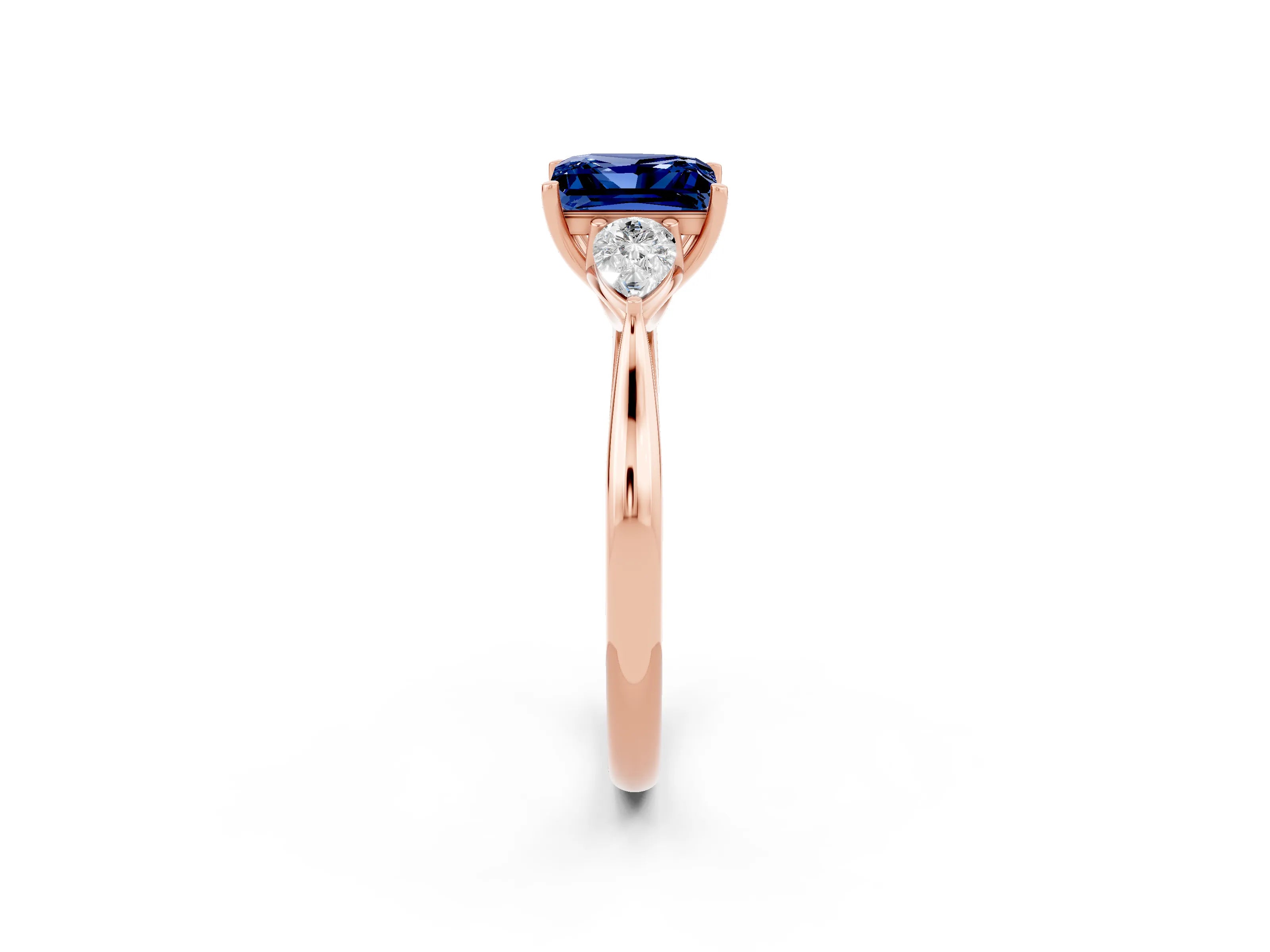 Rose gold Three-Stone Princess Cut Cut Diamond Ring with Pear Side Stones in Four-Prong Setting_2