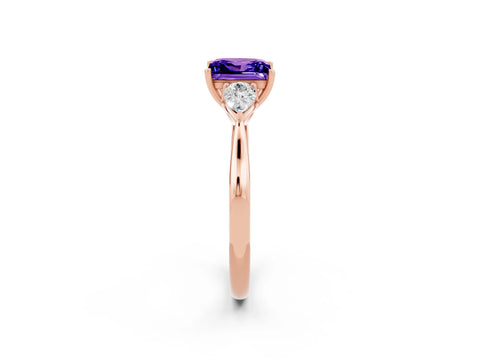 Rose gold Three-Stone Princess Cut Cut Diamond Ring with Pear Side Stones in Four-Prong Setting_2