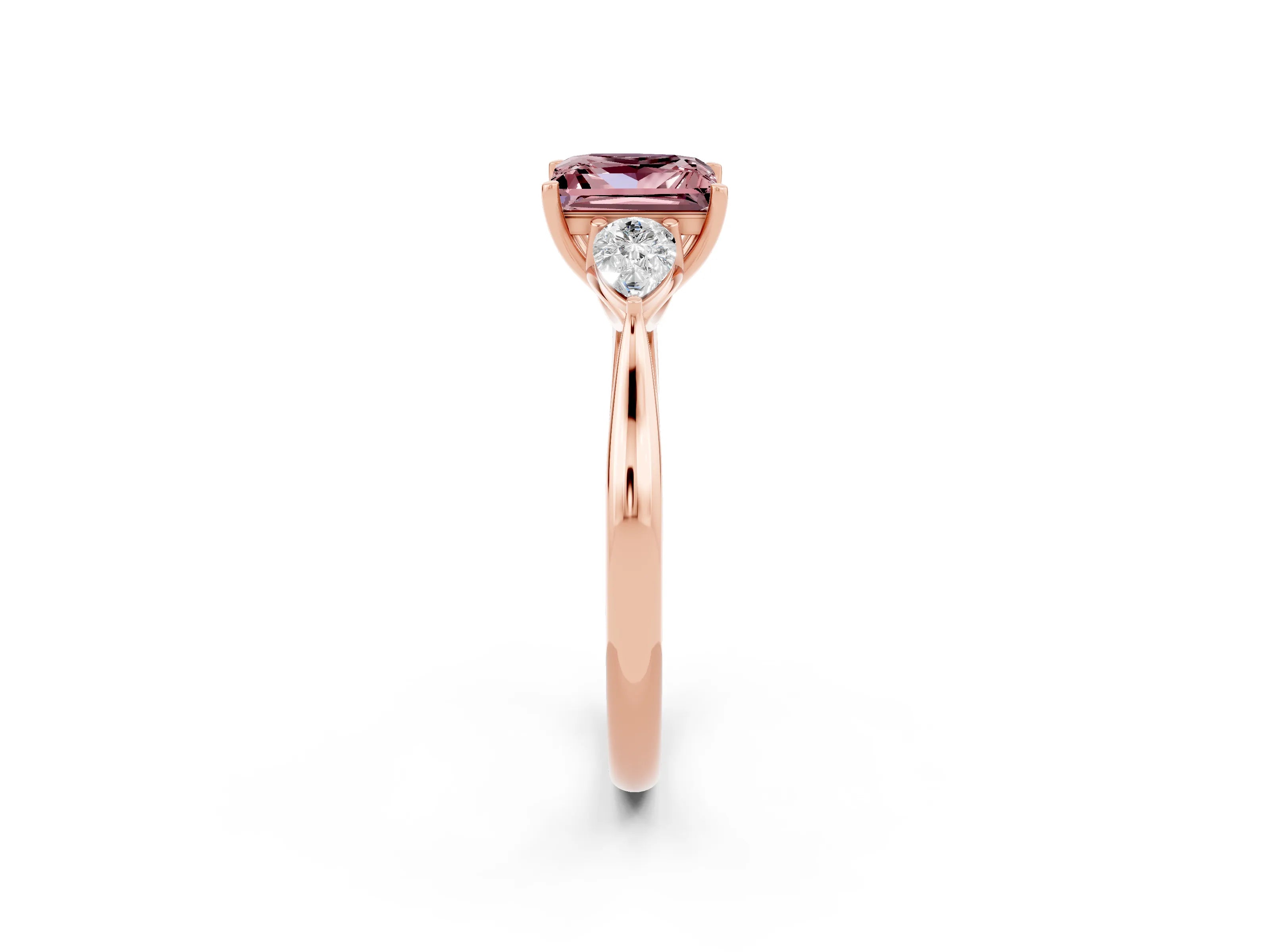 Rose gold Three-Stone Princess Cut Cut Diamond Ring with Pear Side Stones in Four-Prong Setting_2
