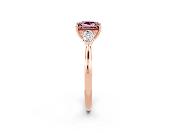 Rose gold Three-Stone Princess Cut Cut Diamond Ring with Pear Side Stones in Four-Prong Setting