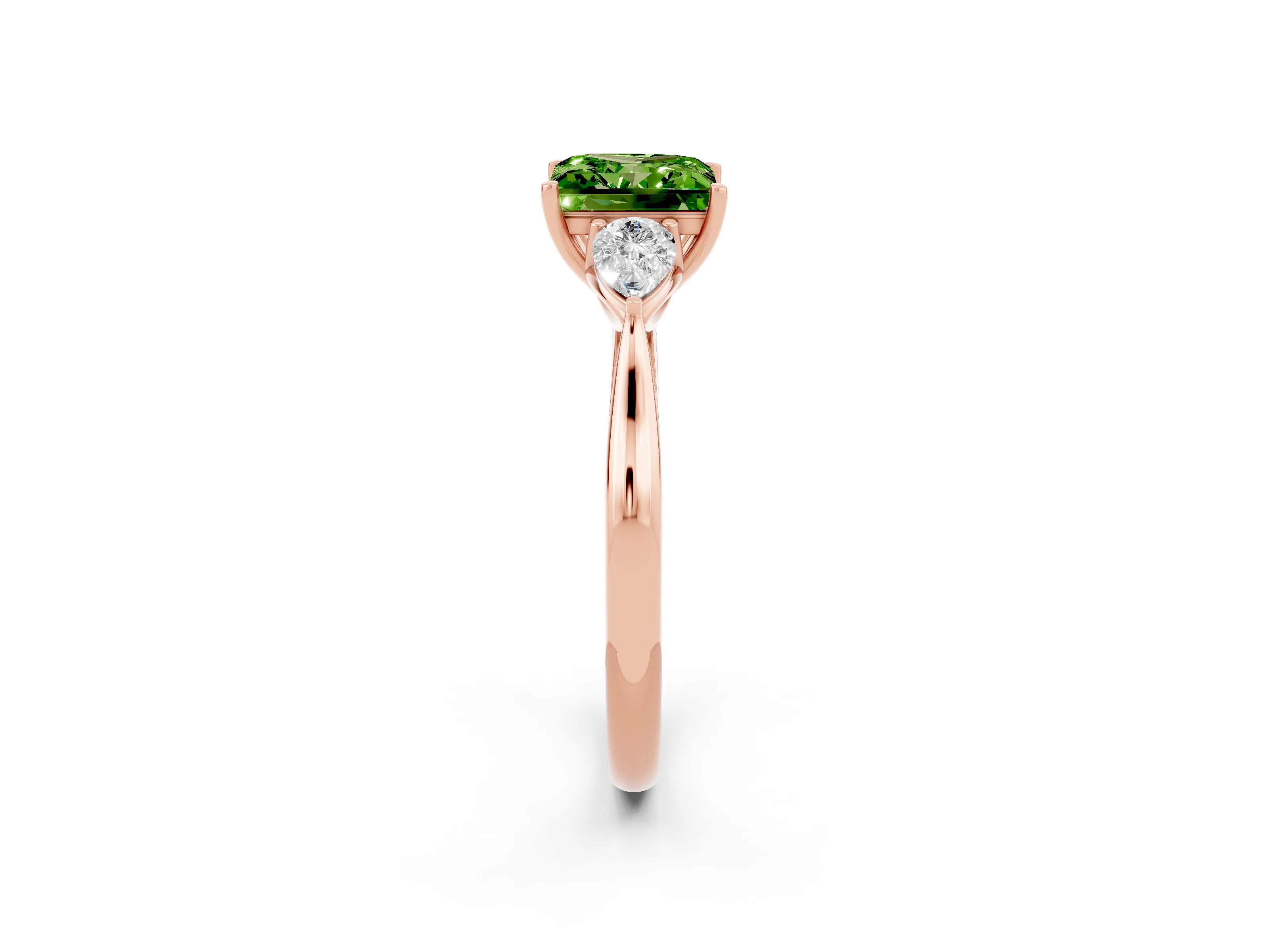 Rose gold Three-Stone Princess Cut Cut Diamond Ring with Pear Side Stones in Four-Prong Setting_2