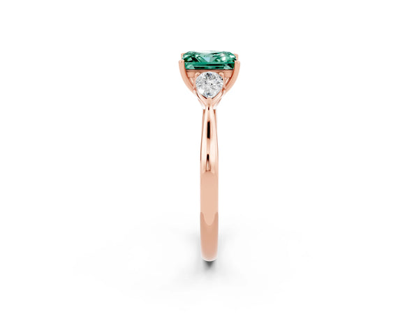 Rose gold Three-Stone Princess Cut Green Sapphire Ring with Pear  Side Stones in Four-Prong Setting
