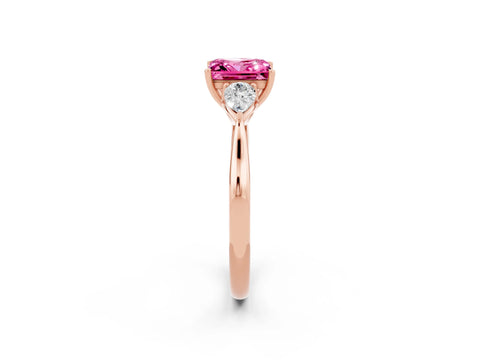 Rose gold Three-Stone Princess Cut Cut Diamond Ring with Pear Side Stones in Four-Prong Setting_2