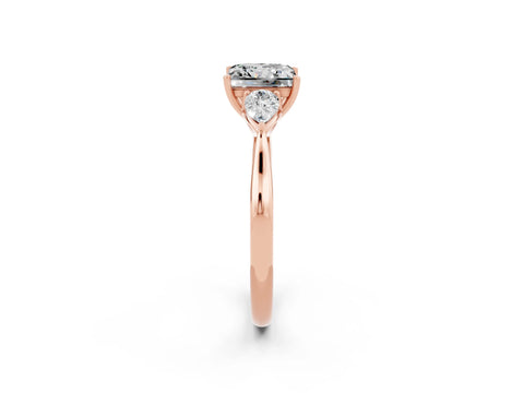 Rose gold Three-Stone Princess Cut Cut Diamond Ring with Pear Side Stones in Four-Prong Setting_2