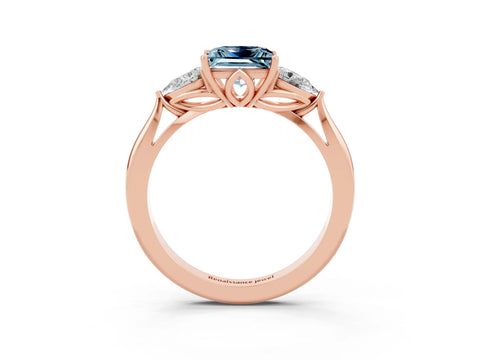Rose gold Three-Stone Princess Cut Cut Diamond Ring with Pear Side Stones in Four-Prong Setting_3