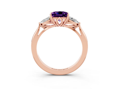 Rose gold Three-Stone Princess Cut Cut Diamond Ring with Pear Side Stones in Four-Prong Setting_3