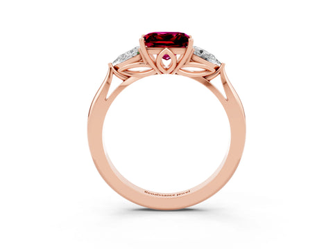 Rose gold Three-Stone Princess Cut Cut Diamond Ring with Pear Side Stones in Four-Prong Setting_3