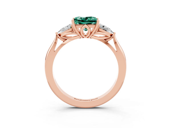 Rose gold Three-Stone Princess Cut Green Sapphire Ring with Pear  Side Stones in Four-Prong Setting