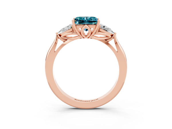 Rose gold Three-Stone Princess Cut Cut Diamond Ring with Pear Side Stones in Four-Prong Setting