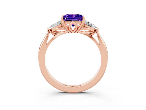 Rose gold Three-Stone Princess Cut Cut Diamond Ring with Pear Side Stones in Four-Prong Setting_3
