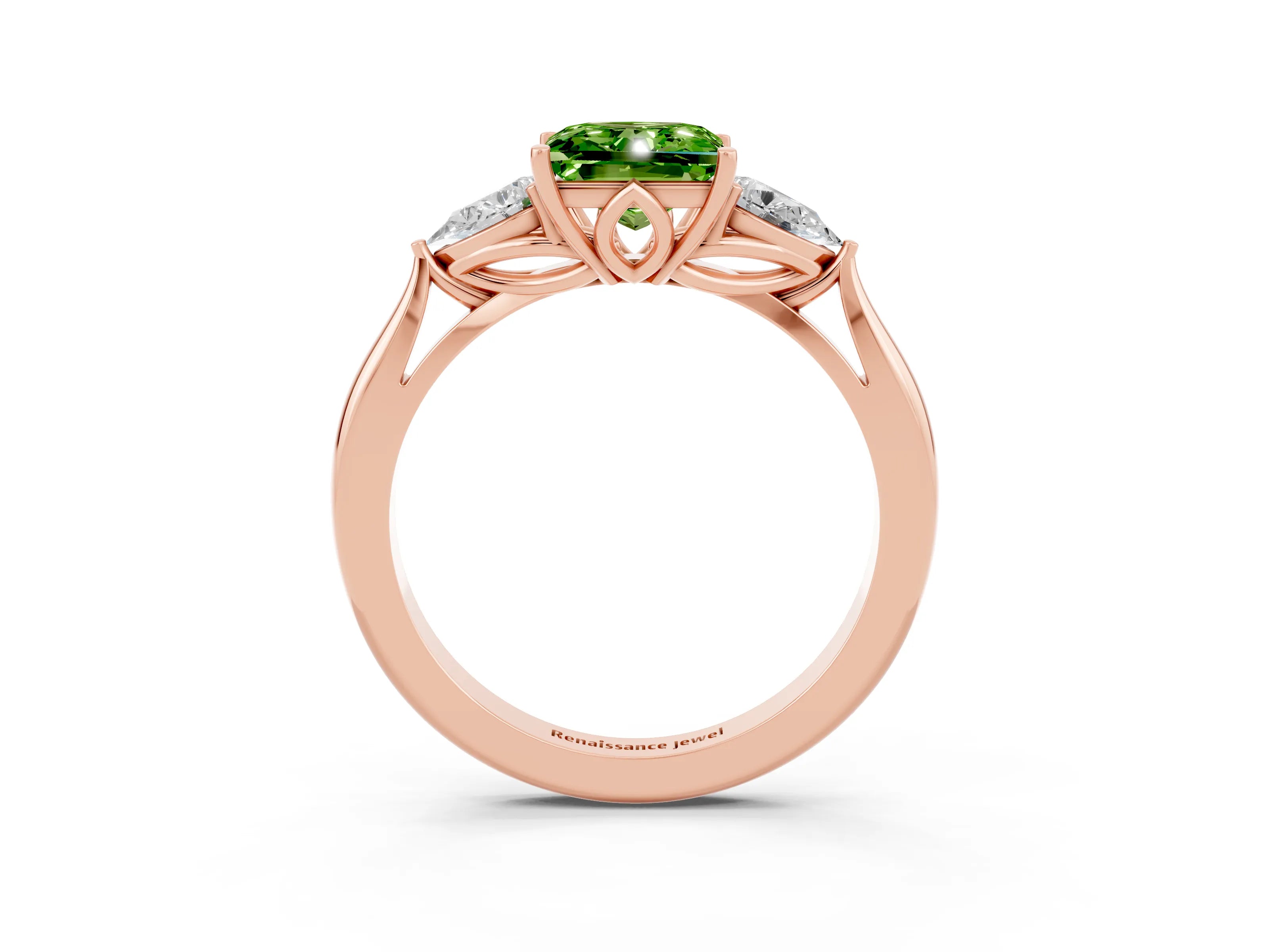 Rose gold Three-Stone Princess Cut Cut Diamond Ring with Pear Side Stones in Four-Prong Setting_3