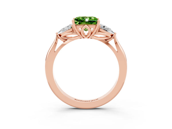 Rose gold Three-Stone Princess Cut Cut Diamond Ring with Pear Side Stones in Four-Prong Setting